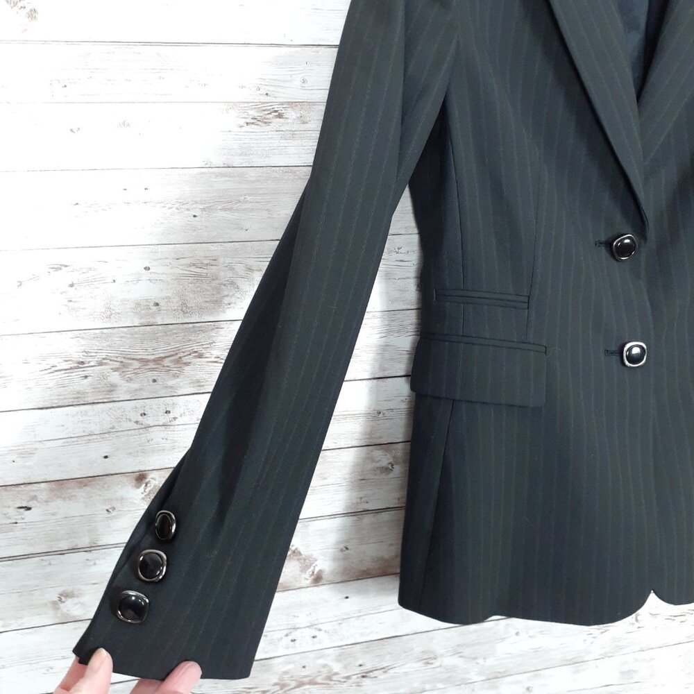 Antonio Melani Womens Blazer Size 4 Black Pinstripe Suit Jacket 789 - Picture 2 of 5